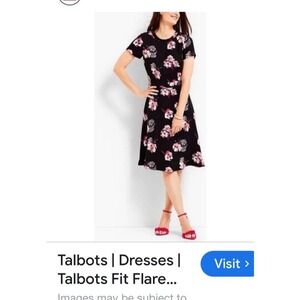 Talbots Black Rose‎ Floral Fit and Flare Below Knee Dress With Lining Size 16